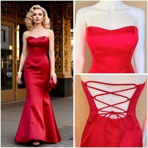 Vintage 90s Scarlet Old Hollywood Lace-Up Mermaid Gown 5/6